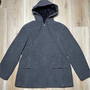 Covington Wool Blend Hooded Zip Up Gray Coat Jacket - Women Size Large